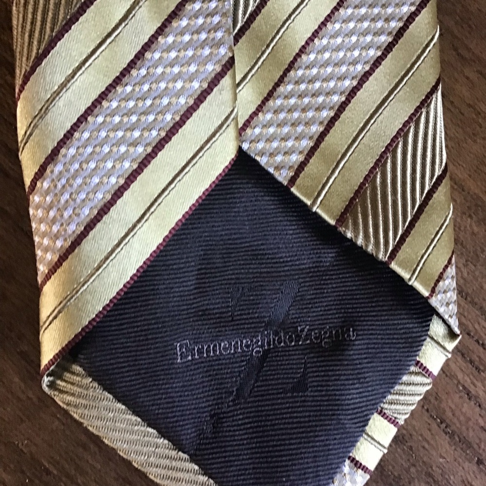 NEW Ermenegildo Zegna Silk Blend Olive Green Brown Classic Necktie, Italy - Picture 3 of 5